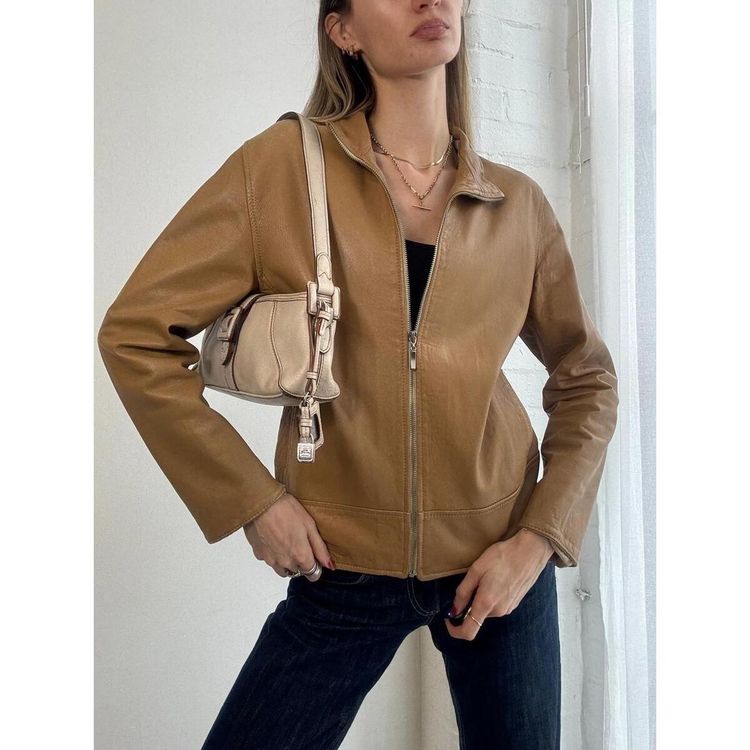 Tan Leather Zip-Up Jacket