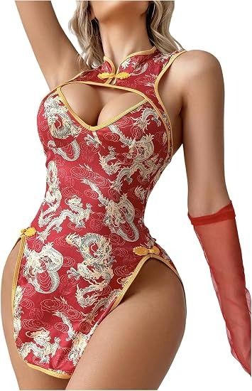 Red Dragon Print Sleeveless Bodysuit image 3
