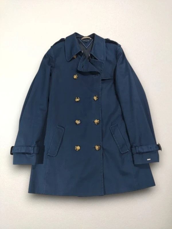 Tommy Hilfiger Trench Donna L Blu Doppiopetto Giacca Elegante Vintage