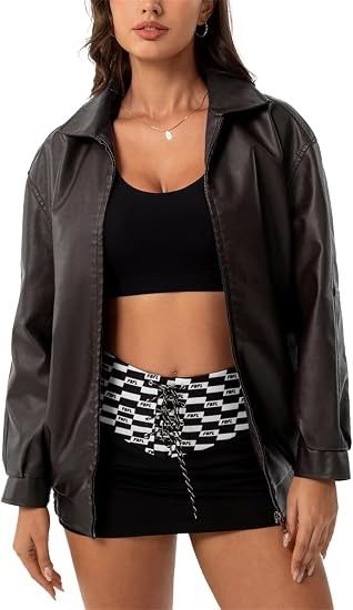 Brown Faux Leather Jacket imagen 1