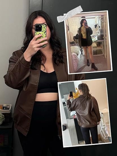 Brown Faux Leather Jacket imagen 3