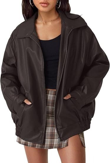 Brown Faux Leather Jacket imagen 2