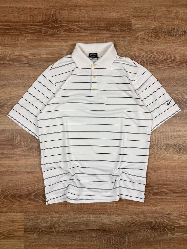 White Nike Golf Striped Dri Fit Polo Shirt (M) image 1