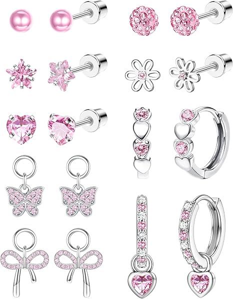 Set Pink Cubic Zirconia Stud And Hoop Earrings Set product image