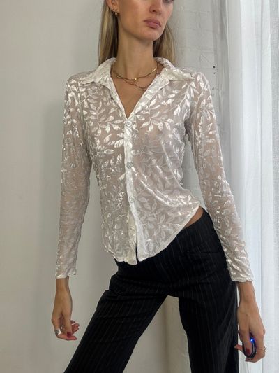 White Sheer Floral Long Sleeve Shirt