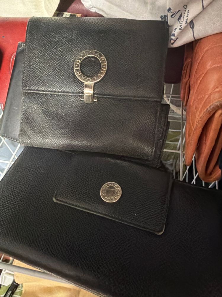 Bvlgari Black Leather Wallets