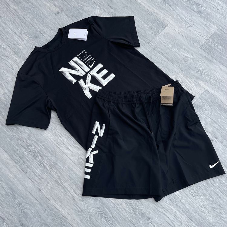 Nike Dri-FIT Hyverse Top and Unlined Form Shorts Training Set - Black image 1