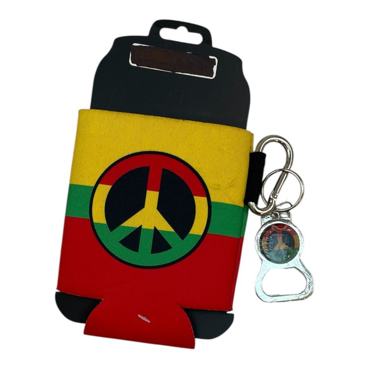 Can Cooler With Peace Sign And Bottle Opener Keychain