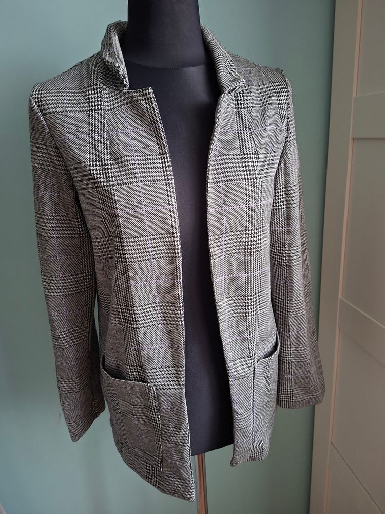 H&M Grey Checkered Blazer Jacket product image