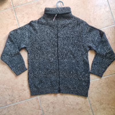 Grey Knitted Zip-Up Sweater taglia L