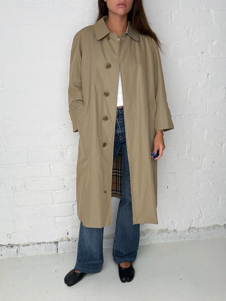 Burberry Vintage Cream Nova Check Lined Mac Trench Coat With Wool Liner image 1