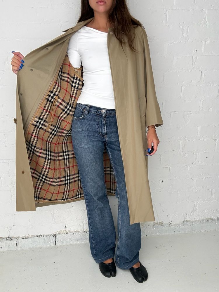 Burberry Vintage Cream Nova Check Lined Mac Trench Coat With Wool Liner image 2