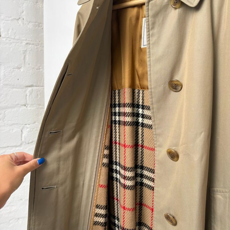 Burberry Vintage Cream Nova Check Lined Mac Trench Coat With Wool Liner image 7
