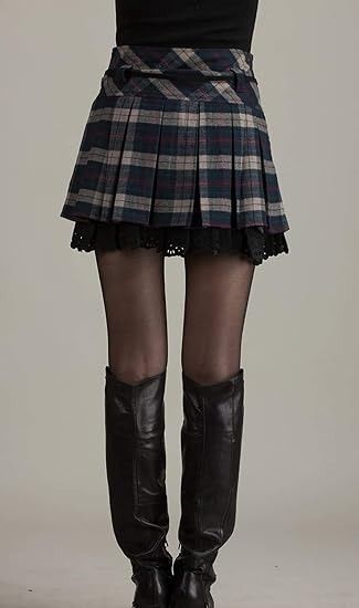 Plaid Pleated Mini Skirt With Studded Belt And Fur Charm image 3