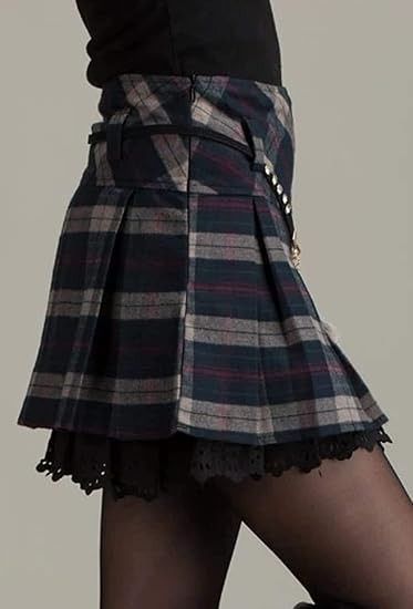 Plaid Pleated Mini Skirt With Studded Belt And Fur Charm image 4