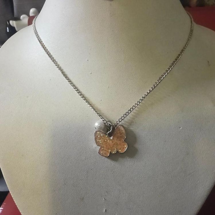 Silver Chain Necklace With Butterfly And Pearl Charms image 1