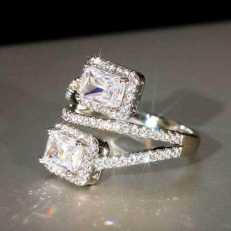 Silver Double Stone Ring image 5