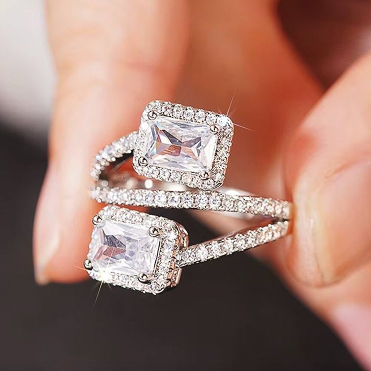 Silver Double Stone Ring image 1