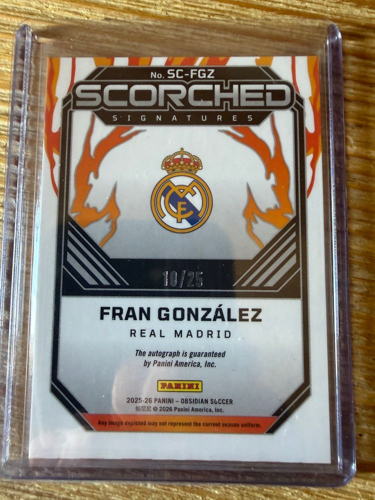 Fran González RC Auto /25 Panini Obsidian 2025-26 Scorched Real Madrid image 2
