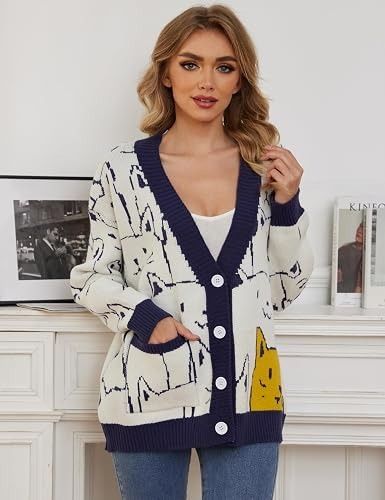 White Cardigan With Cat Pattern image 1