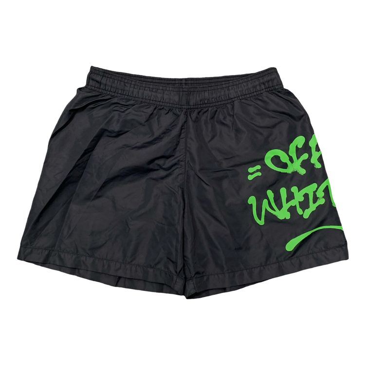 Off White Small Swim Shorts Graffiti Logo Black Bottoms Virgil Abloh