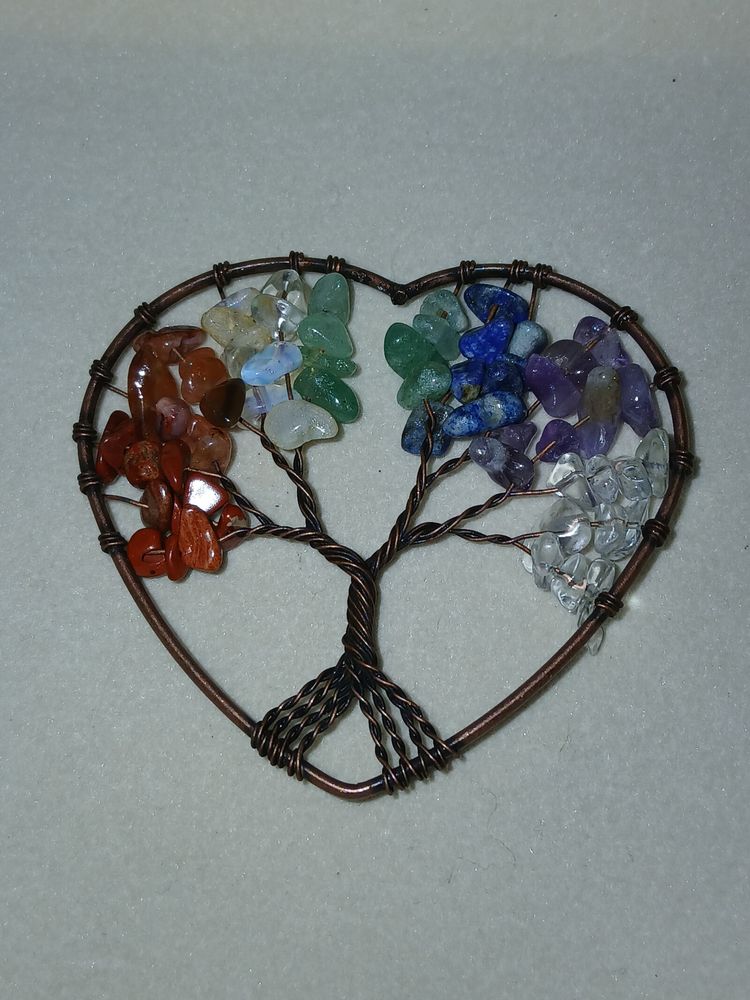 Handmade 7 Chakra Tree of Life Heart Crystal Hanging Ornament / Pendant image 1