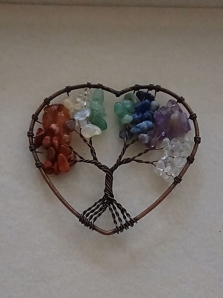 Handmade 7 Chakra Tree of Life Heart Crystal Hanging Ornament / Pendant image 4
