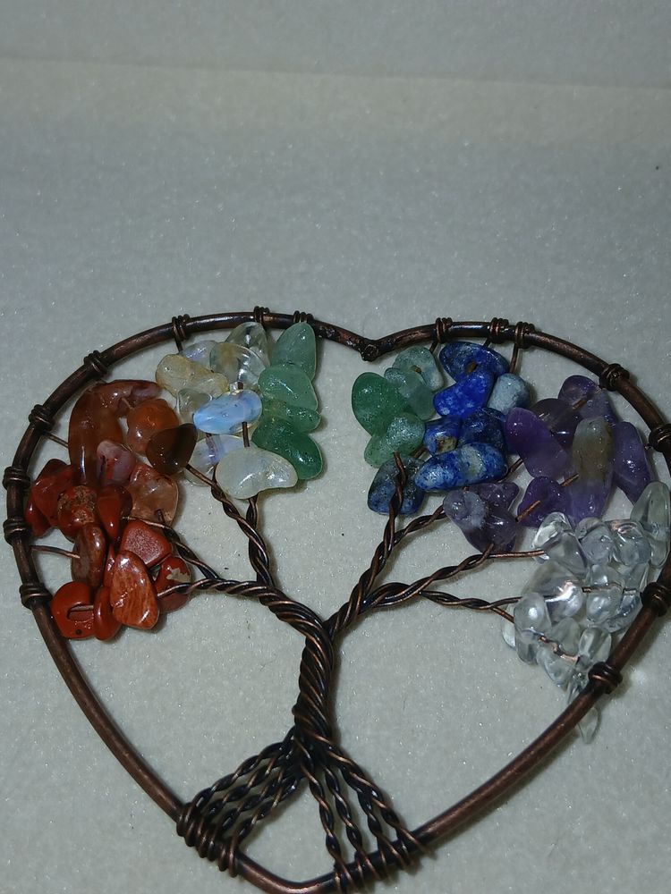 Handmade 7 Chakra Tree of Life Heart Crystal Hanging Ornament / Pendant image 2