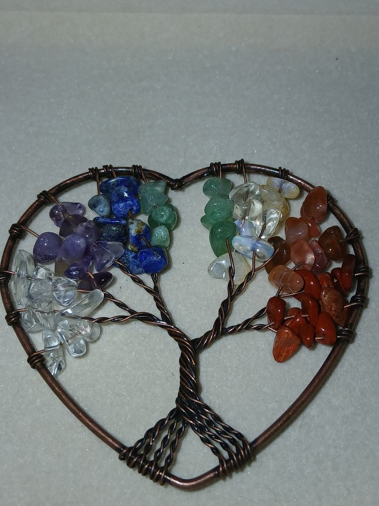 Handmade 7 Chakra Tree of Life Heart Crystal Hanging Ornament / Pendant image 3