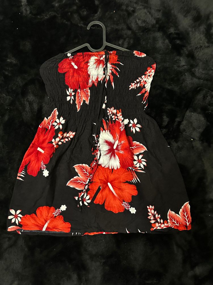 Other Black Strapless Dress With Red And White Floral Print product image