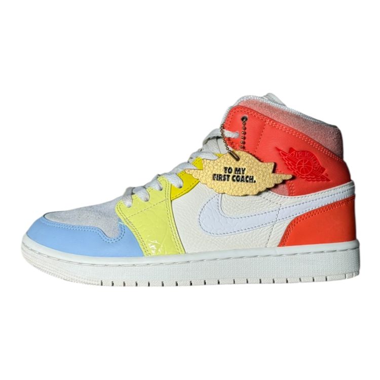 Air Jordan 1 Mid WMNS(To My First Coach)| White/Multi | 2020 | DJ6908-100 | UK 7 image 1