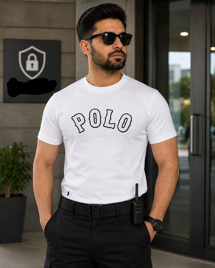 White T-Shirt With Polo Text image 1