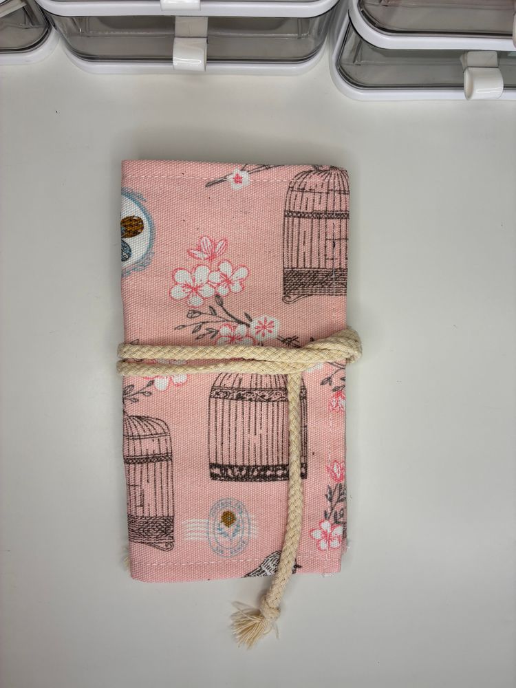 Other Pink Fabric Roll-Up Organizer With Birdcage And Floral Print product image