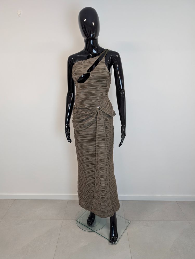 ASOS ASOS maxi długa sukienka khaki beż asymetryczna wycięcia drapowana S bdb wesele product image