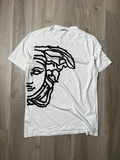 White T-Shirt With Black Abstract Face Design