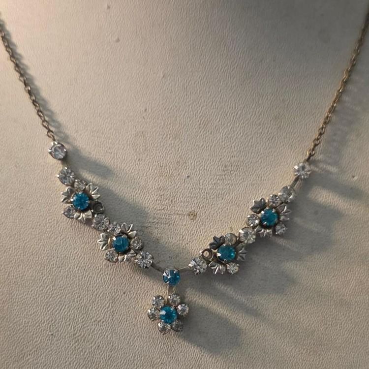 Silver Necklace With Blue And Clear Stones image 2