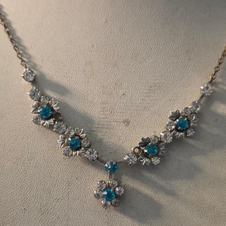 Silver Necklace With Blue And Clear Stones image 8