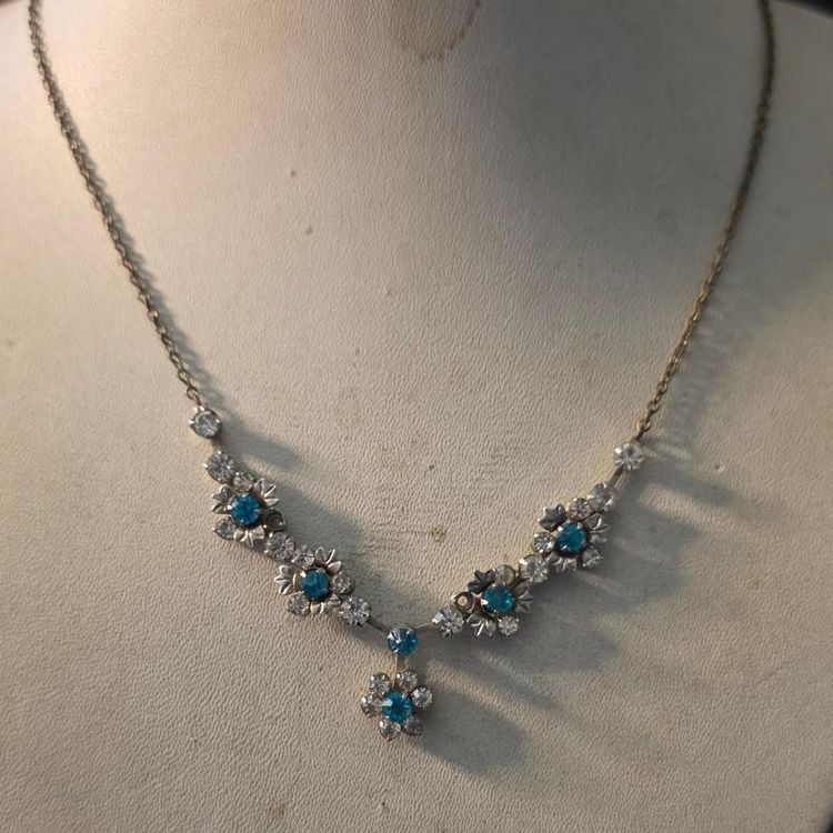 Silver Necklace With Blue And Clear Stones image 1