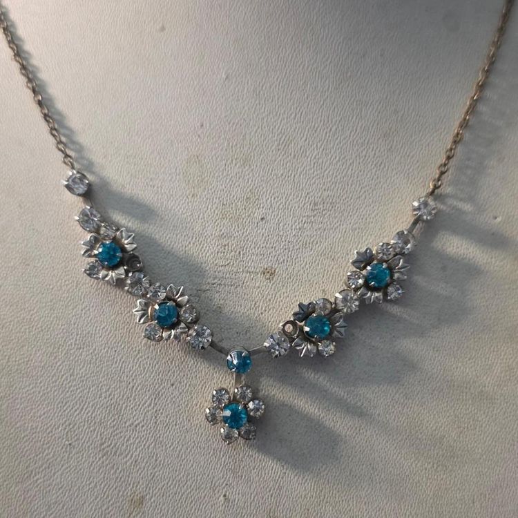 Silver Necklace With Blue And Clear Stones image 4
