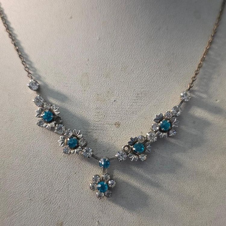 Silver Necklace With Blue And Clear Stones image 5