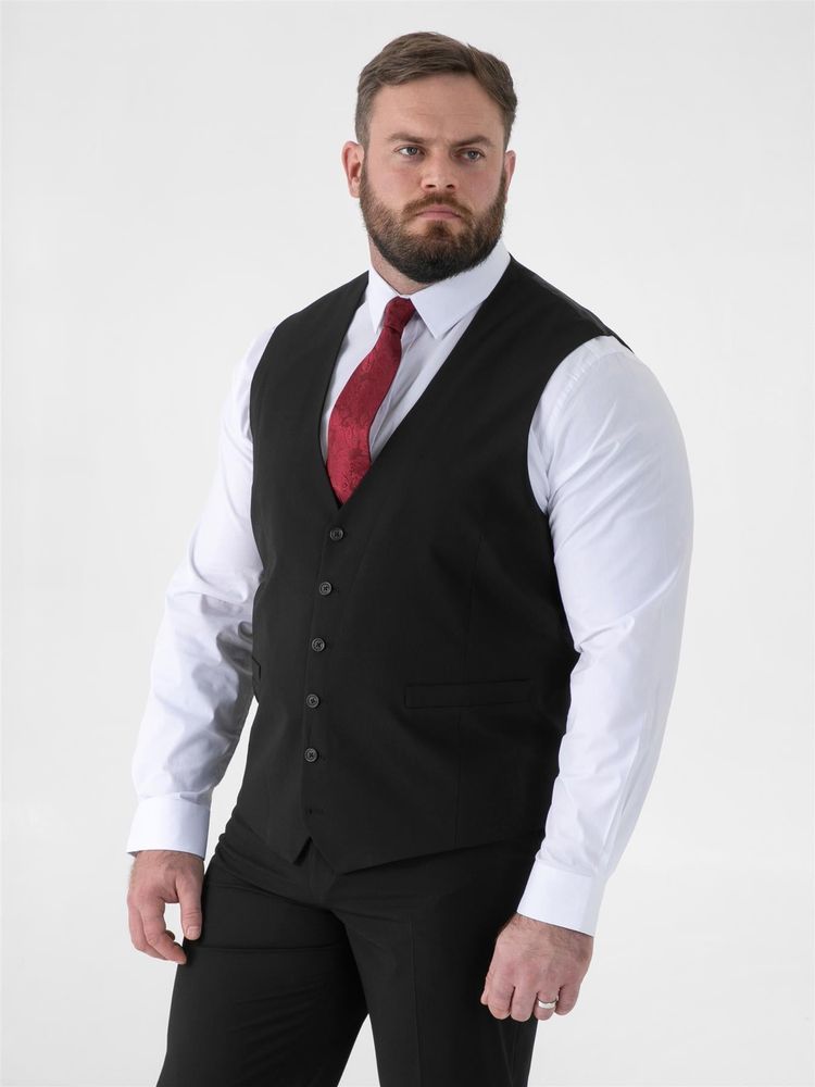 D555 TED 4 Way Stretch Tailored Waistcoat For Men in Black, 48XL-64XL 5