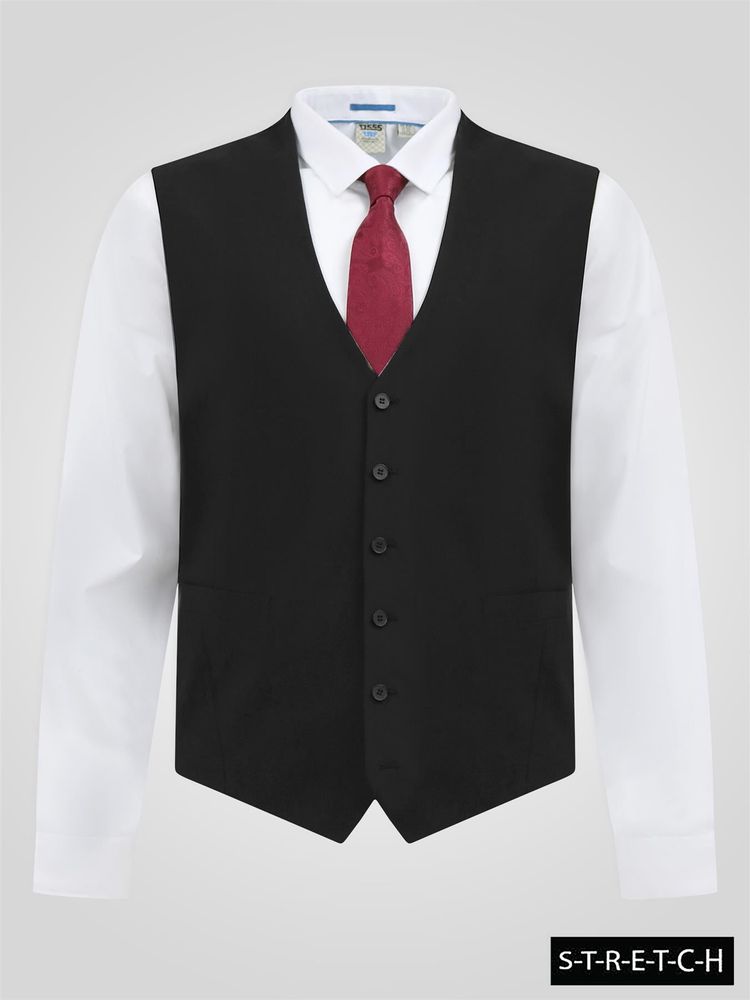 D555 TED 4 Way Stretch Tailored Waistcoat For Men in Black, 48XL-64XL 4