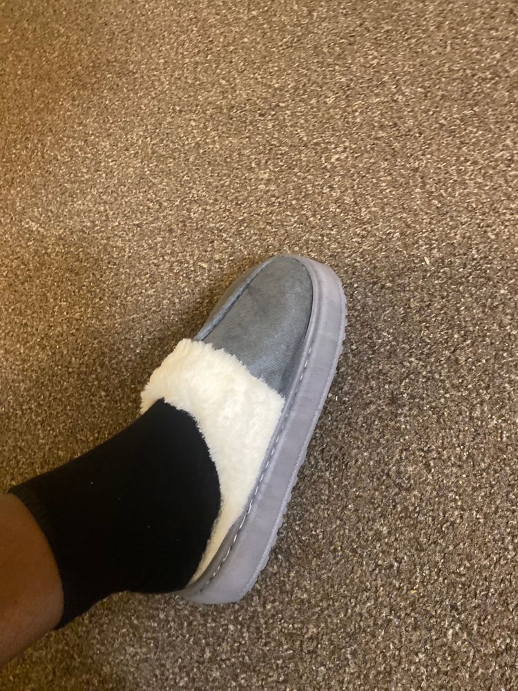 Grey Slippers With White Faux Fur Lining image 4