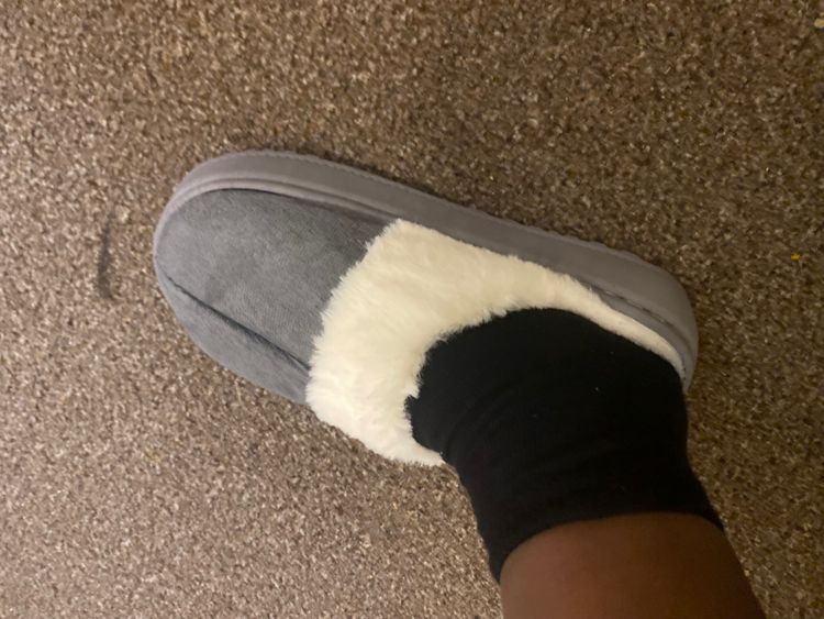 Grey Slippers With White Faux Fur Lining image 3