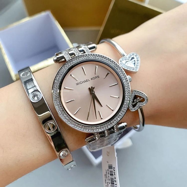 Michael Kors Women’s Watch Stainless Steel Silver Strap With Beige Dial And Crystals MK3218 6