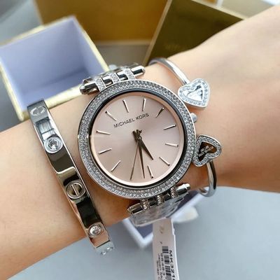 Michael Kors Women’s Watch Stainless Steel Silver Strap With Beige Dial And Crystals MK3218 6