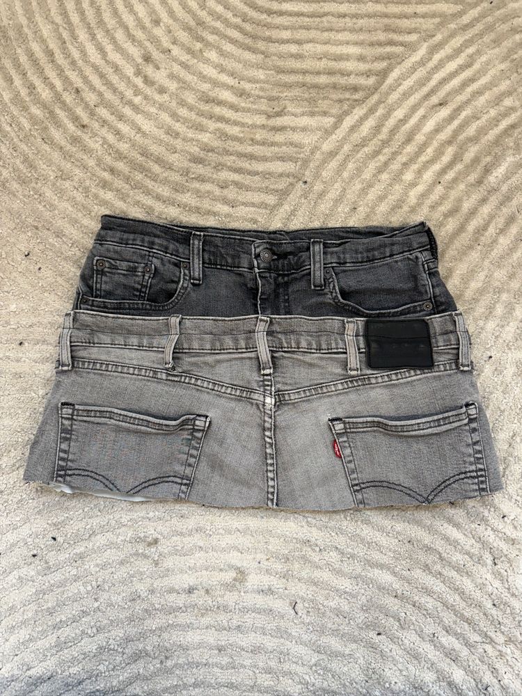 READY TO WEAR: Grey Double Denim Skirt UK8-10