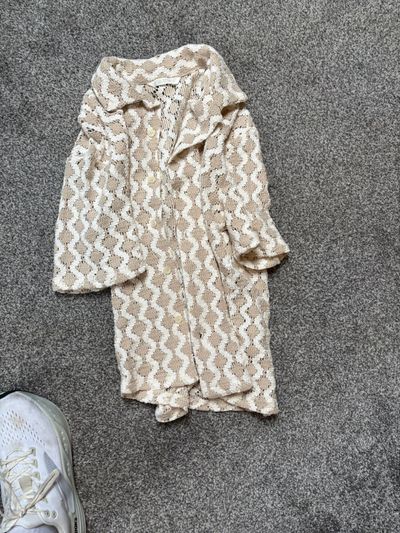 Beige And White Patterned Knit Cardigan