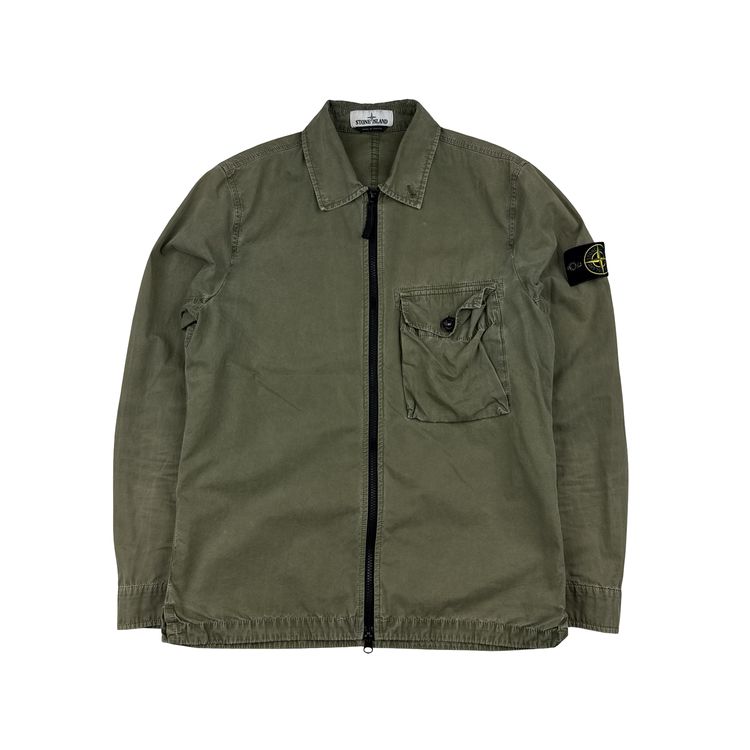 Stone Island 2020 Khaki Zipped Cotton Overshirt - Small