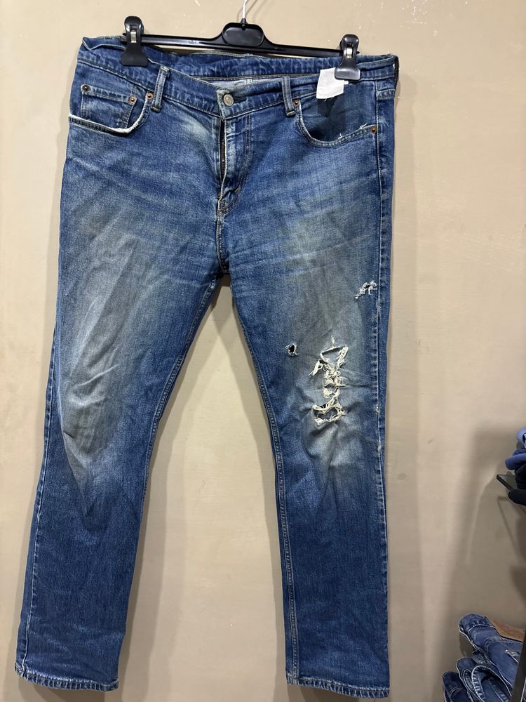 Levi'S 511 Blue Distressed Jeans 36x32 